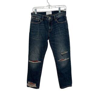 Current/Elliott Womens Distressed Blue Jeans With Red Plaid Patches Size 25